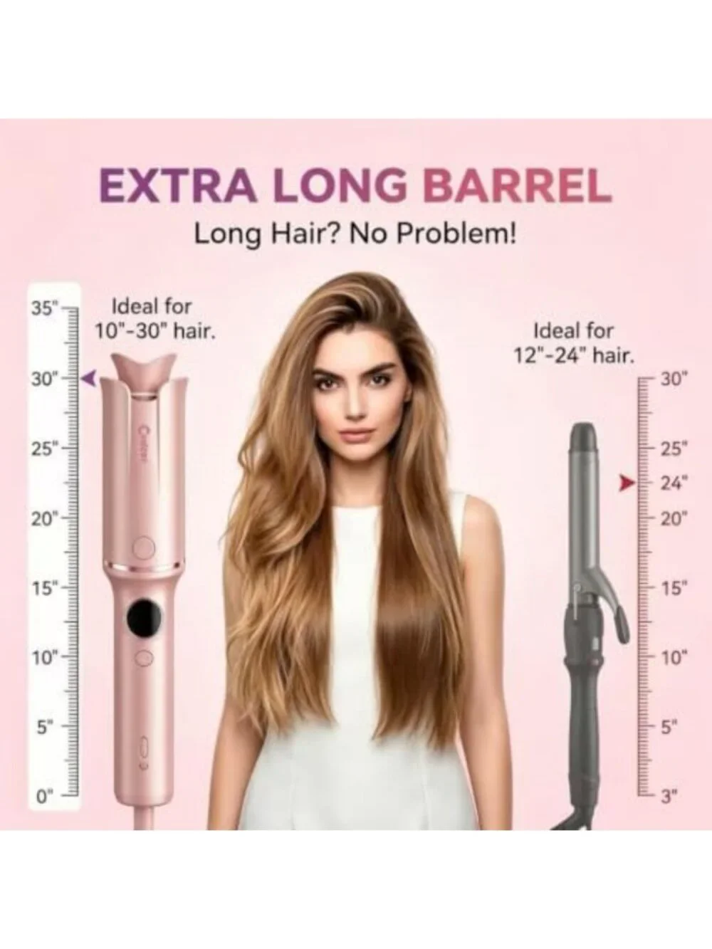 Automatic Curling Iron for Long Hair - Ceramic Wand, Soft Waves, Tangle-Free